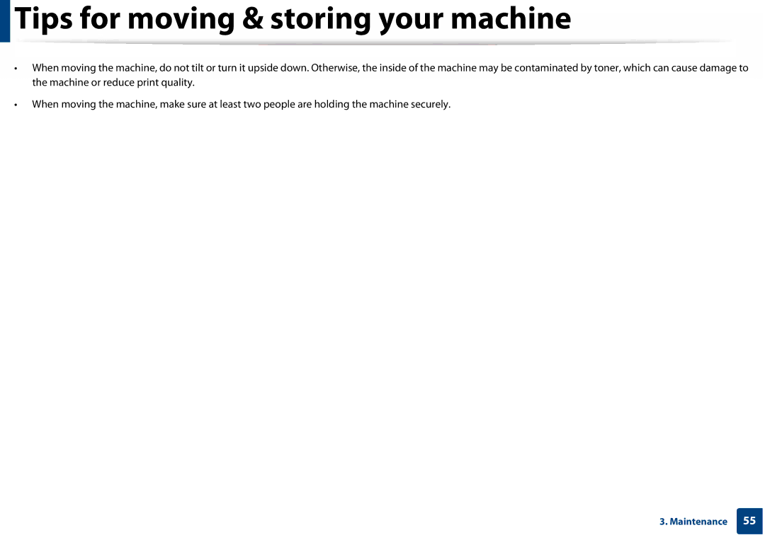 Samsung SLC410WXAA, SLC410WXAC manual Tips for moving & storing your machine 