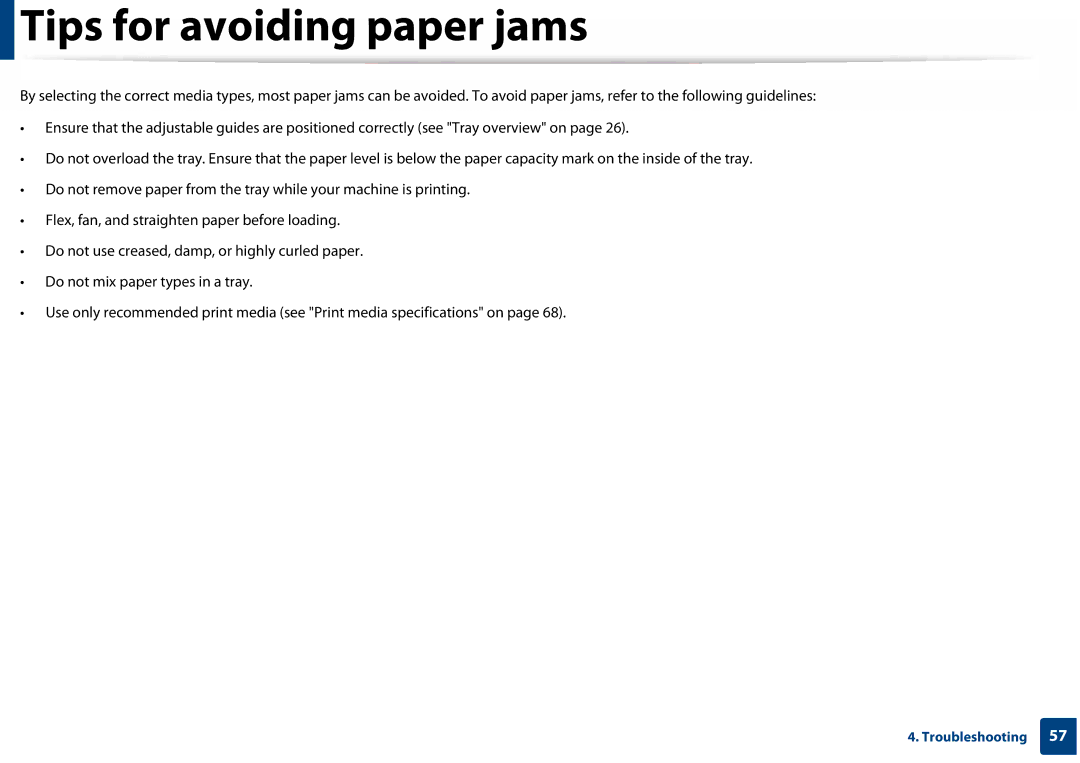 Samsung SLC410WXAA, SLC410WXAC manual Tips for avoiding paper jams 