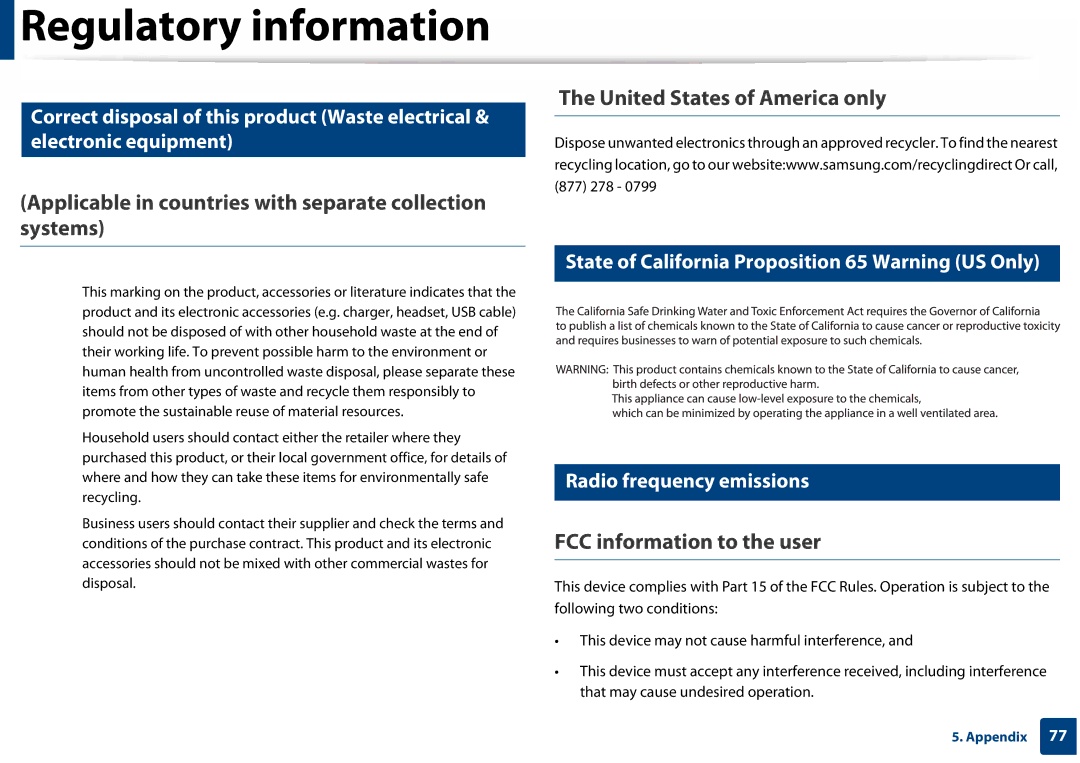 Samsung SLC410WXAA, SLC410WXAC Applicable in countries with separate collection systems, United States of America only 