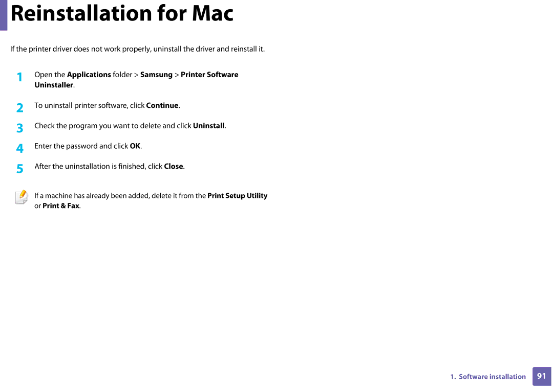 Samsung SLC410WXAA, SLC410WXAC manual Reinstallation for Mac, Or Print & Fax 