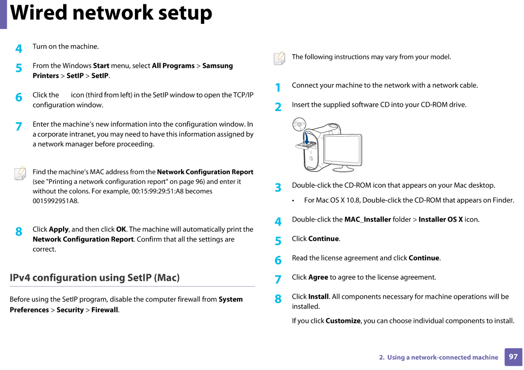 Samsung SLC410WXAA, SLC410WXAC manual IPv4 configuration using SetIP Mac, Network manager before proceeding 