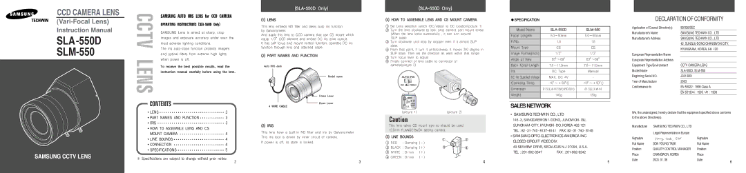 Samsung specifications SLA-550D SLM-550 