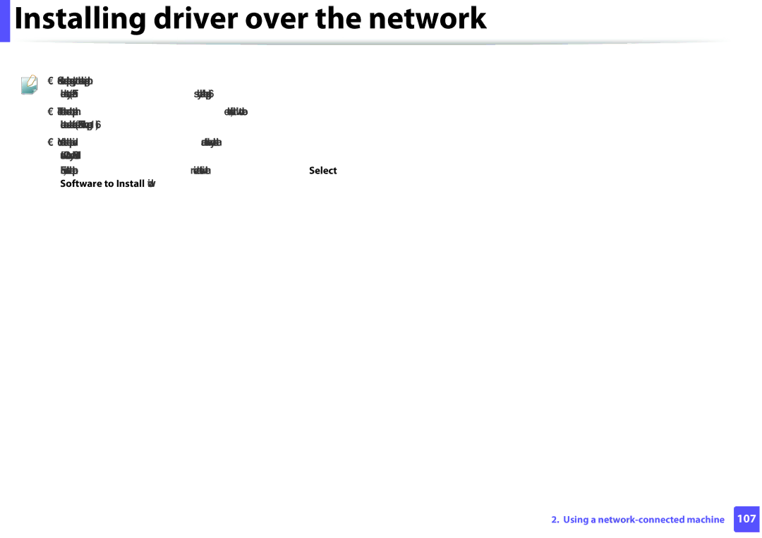 Samsung SLM2825DWXAA manual Installing driver over the network 