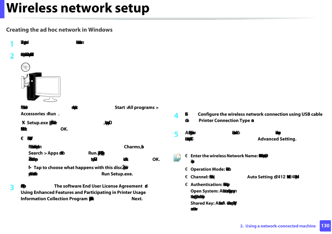 Samsung SLM2825DWXAA manual Creating the ad hoc network in Windows, Operation Mode Select ad hoc 