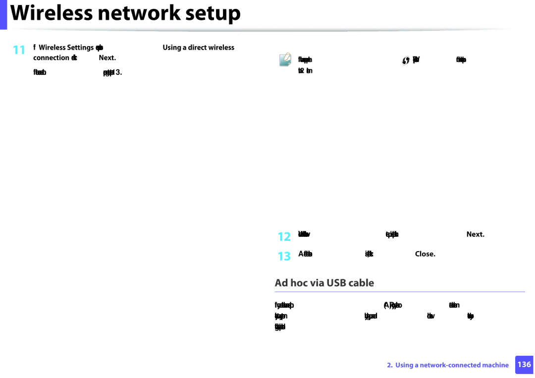 Samsung SLM2825DWXAA manual Ad hoc via USB cable 