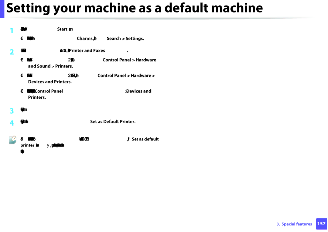 Samsung SLM2825DWXAA manual Setting your machine as a default machine 