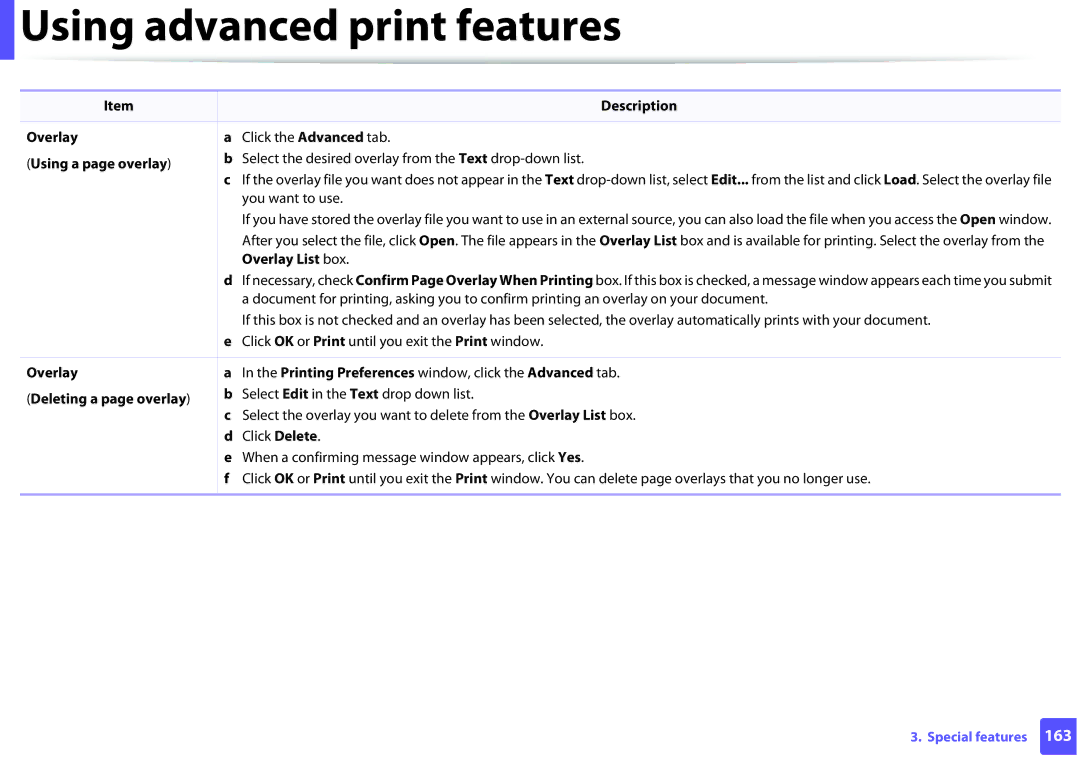 Samsung SLM2825DWXAA manual Using a page overlay, Overlay List box 