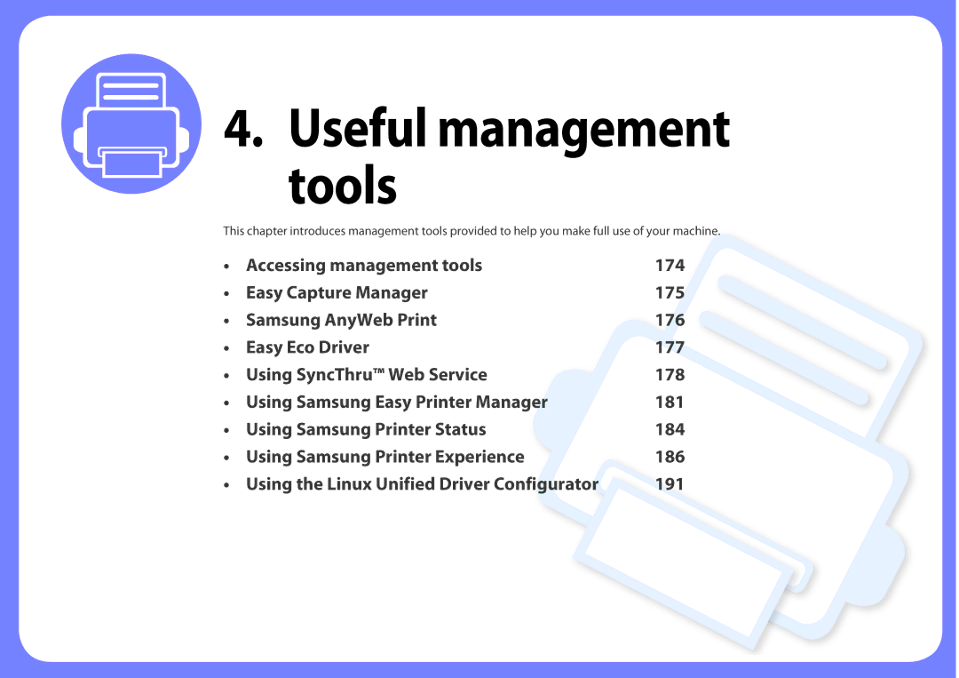 Samsung SLM2825DWXAA manual Useful management tools 