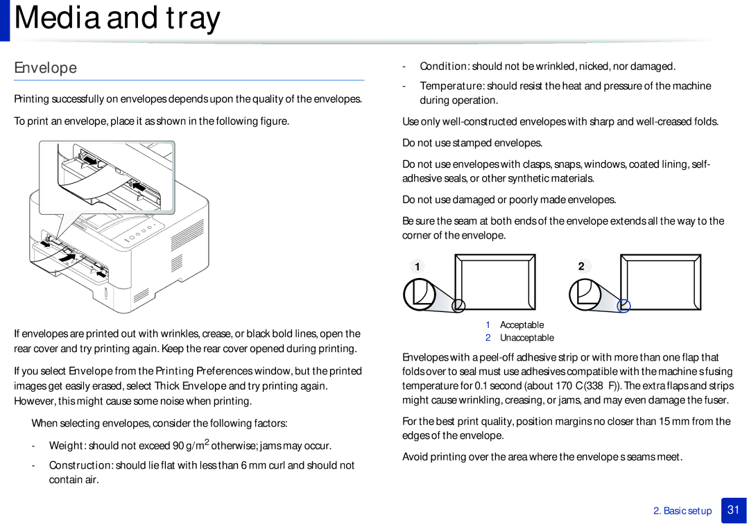 Samsung SLM2825DWXAA manual Envelope, Unacceptable 