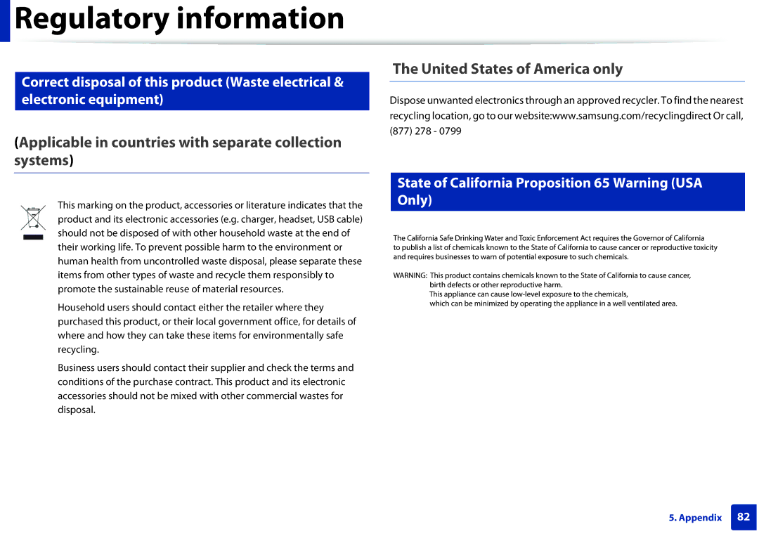 Samsung SLM2825DWXAA manual Applicable in countries with separate collection systems, United States of America only 