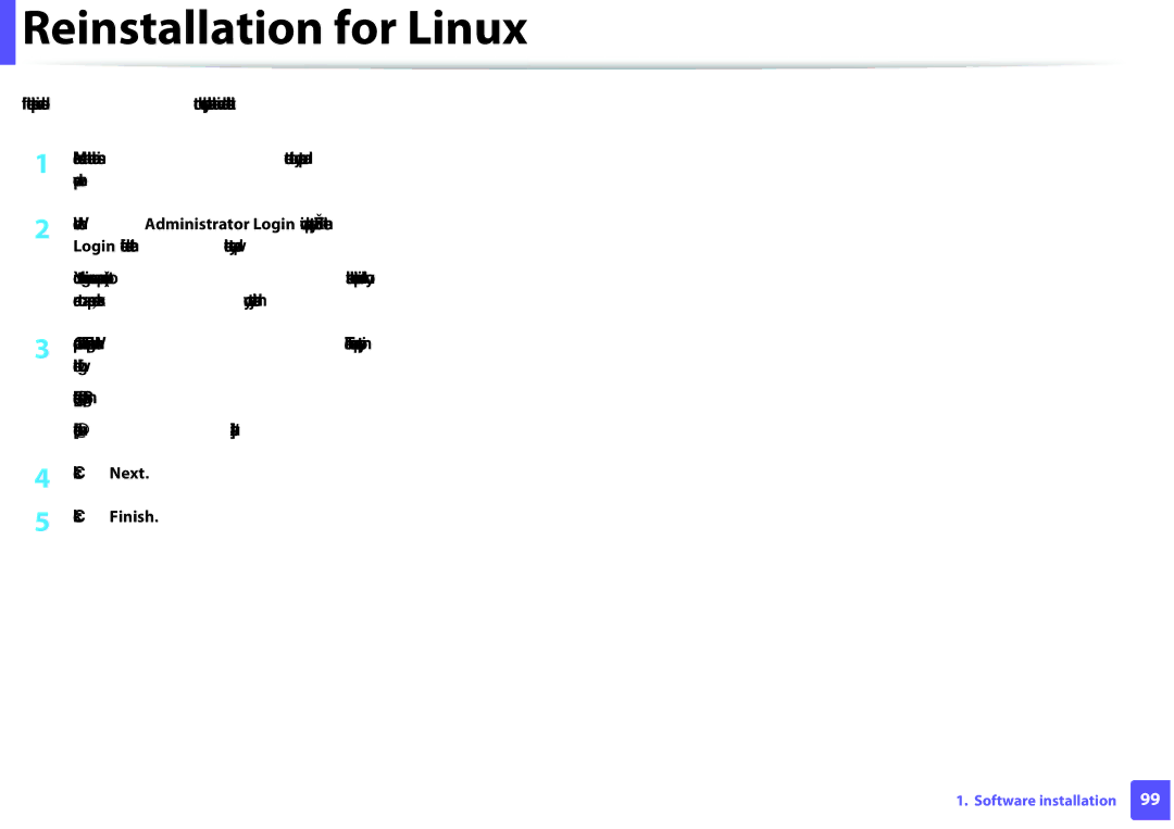 Samsung SLM2825DWXAA manual Reinstallation for Linux 