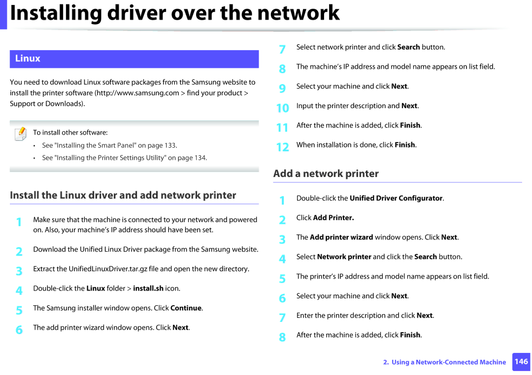 Samsung SLM2875FDXAA manual Install the Linux driver and add network printer, Add a network printer 