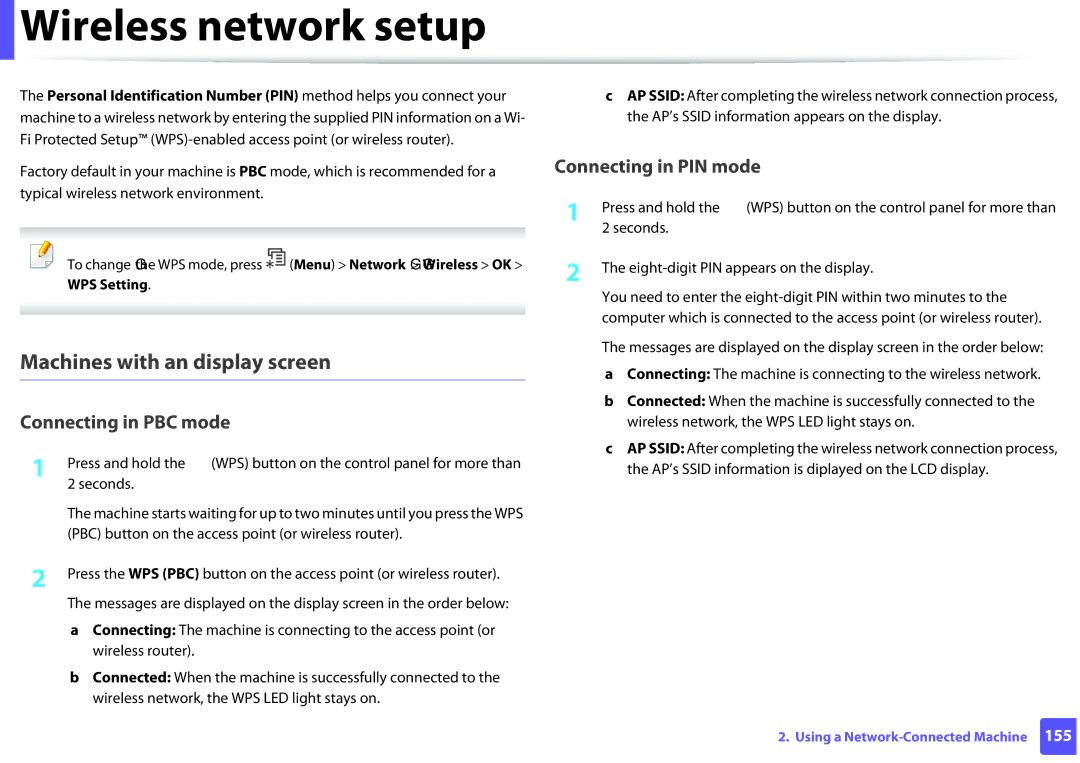 Samsung SLM2875FDXAA manual Machines with an display screen, Connecting in PBC mode 