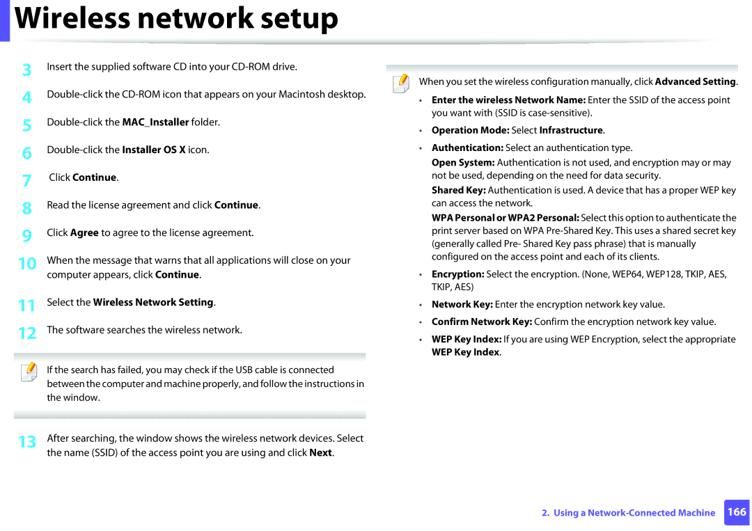 Samsung SLM2875FDXAA manual Select the Wireless Network Setting, Name Ssid of the access point you are using and click Next 