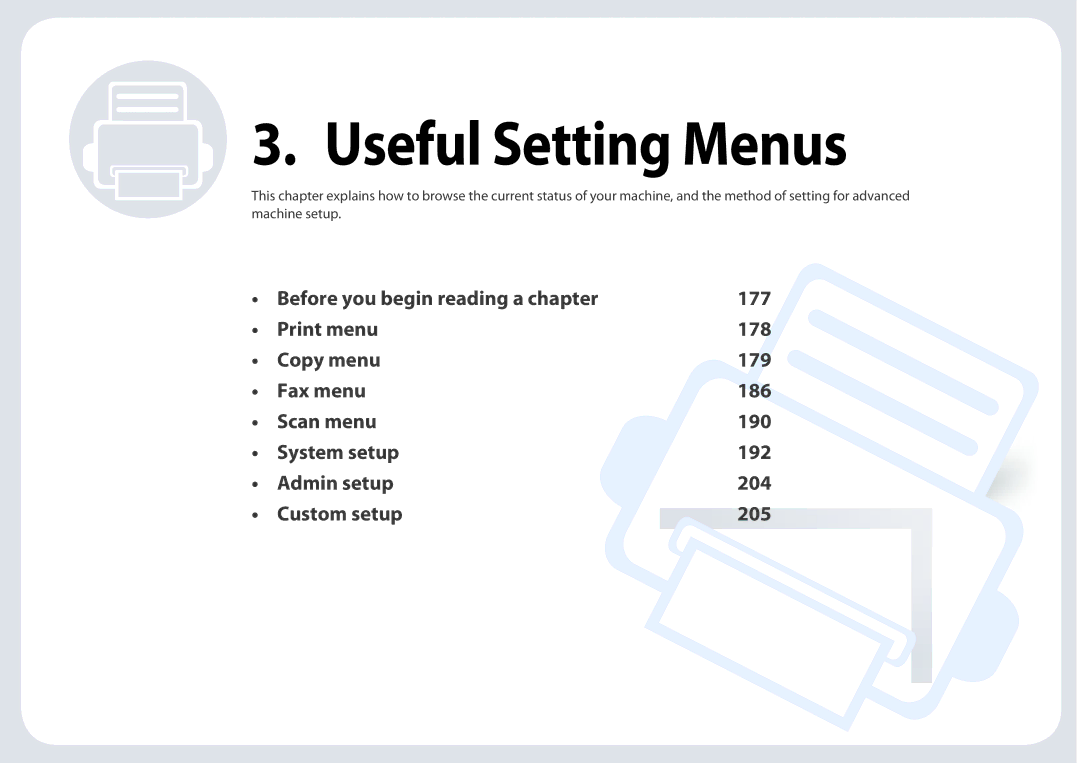 Samsung SLM2875FDXAA manual Useful Setting Menus 