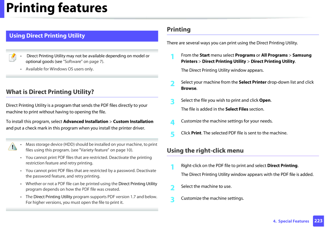 Samsung SLM2875FDXAA manual What is Direct Printing Utility?, Using the right-click menu, Using Direct Printing Utility 