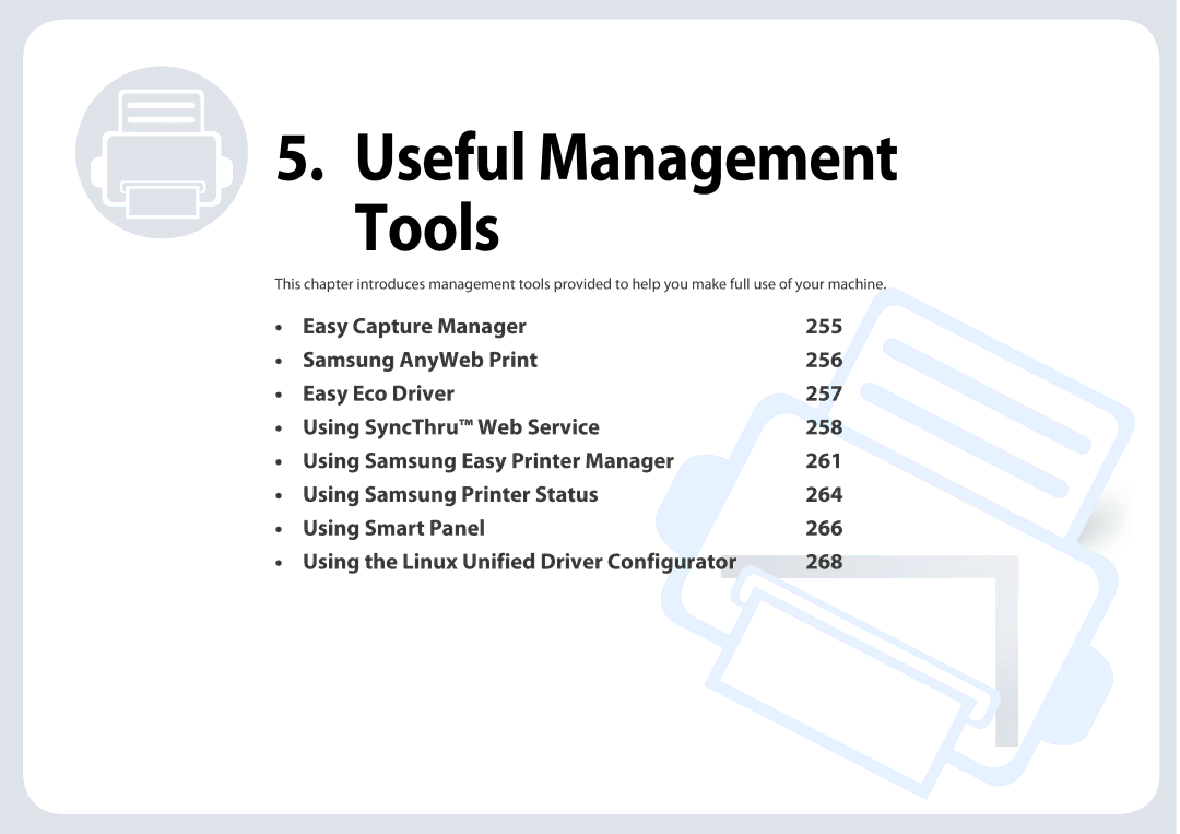 Samsung SLM2875FDXAA manual Useful Management Tools 