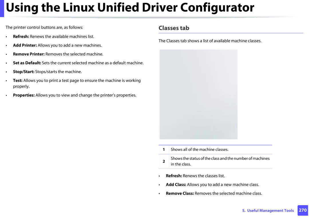 Samsung SLM2875FDXAA manual Classes tab, Printer control buttons are, as follows 