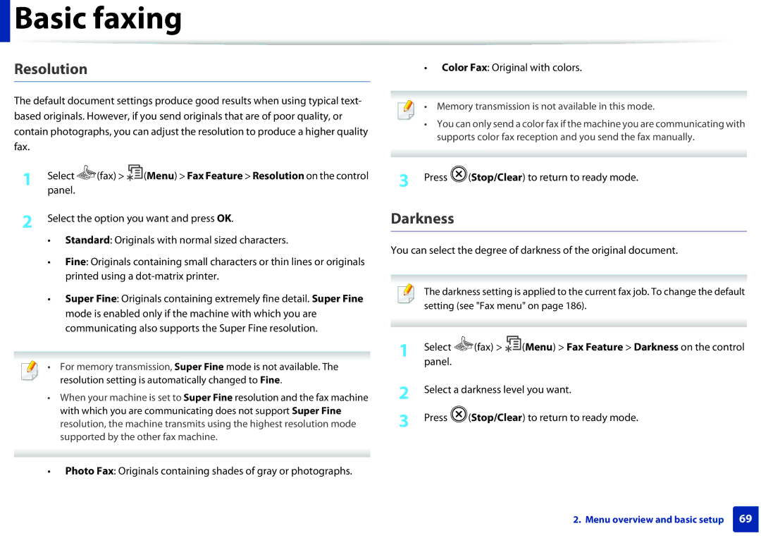 Samsung SLM2875FDXAA manual Resolution, Press Stop/Clear to return to ready mode 