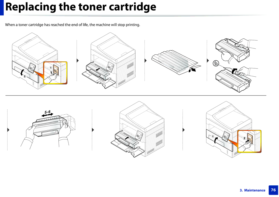 Samsung SLM2875FDXAA manual Replacing the toner cartridge 