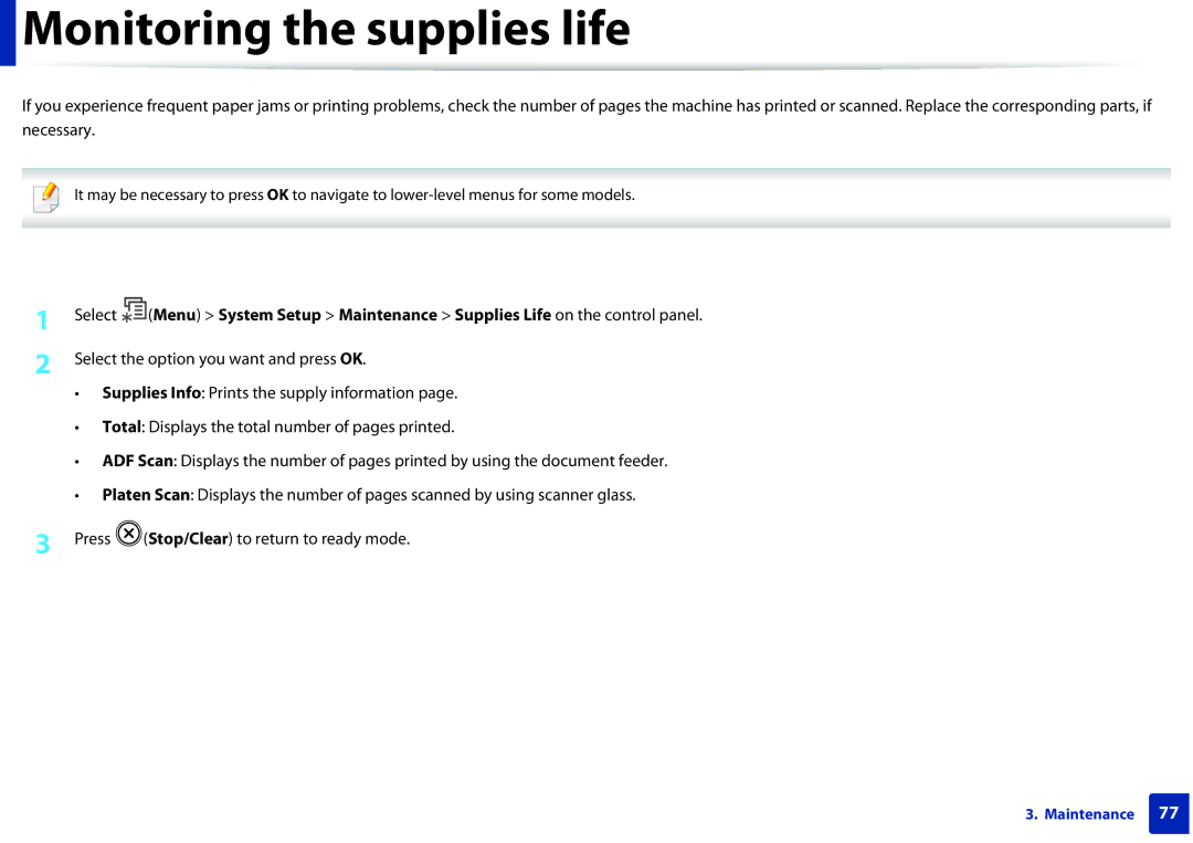 Samsung SLM2875FDXAA manual Monitoring the supplies life 