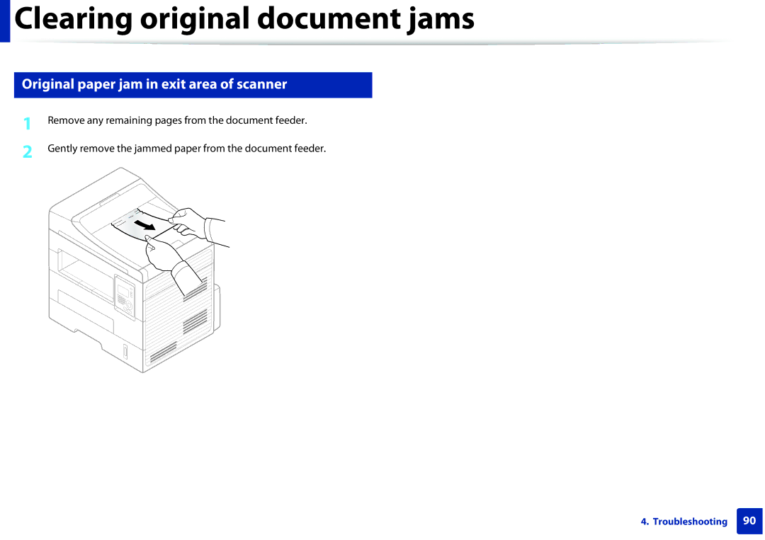 Samsung SLM2875FDXAA manual Original paper jam in exit area of scanner 