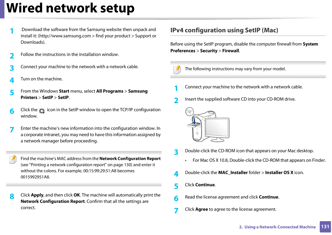 Samsung SLM3320NDXAA, SLM3820DWXAA manual IPv4 configuration using SetIP Mac, Network manager before proceeding 