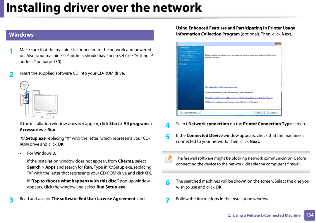 Samsung SLM3320NDXAA, SLM3820DWXAA manual Windows, Read and accept The software End User License Agreement 