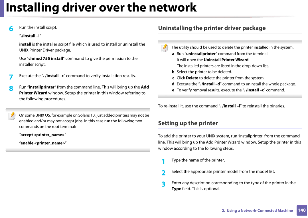 Samsung SLM3320NDXAA, SLM3820DWXAA manual Uninstalling the printer driver package, Setting up the printer 