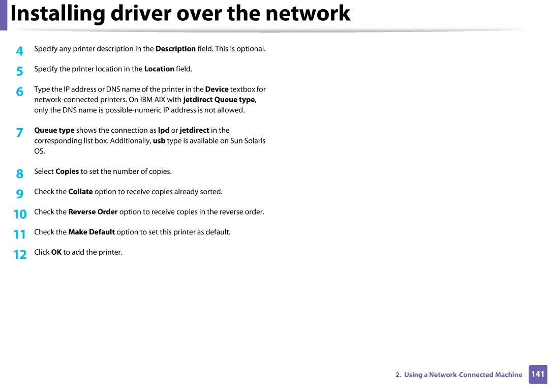 Samsung SLM3820DWXAA, SLM3320NDXAA manual Installing driver over the network 