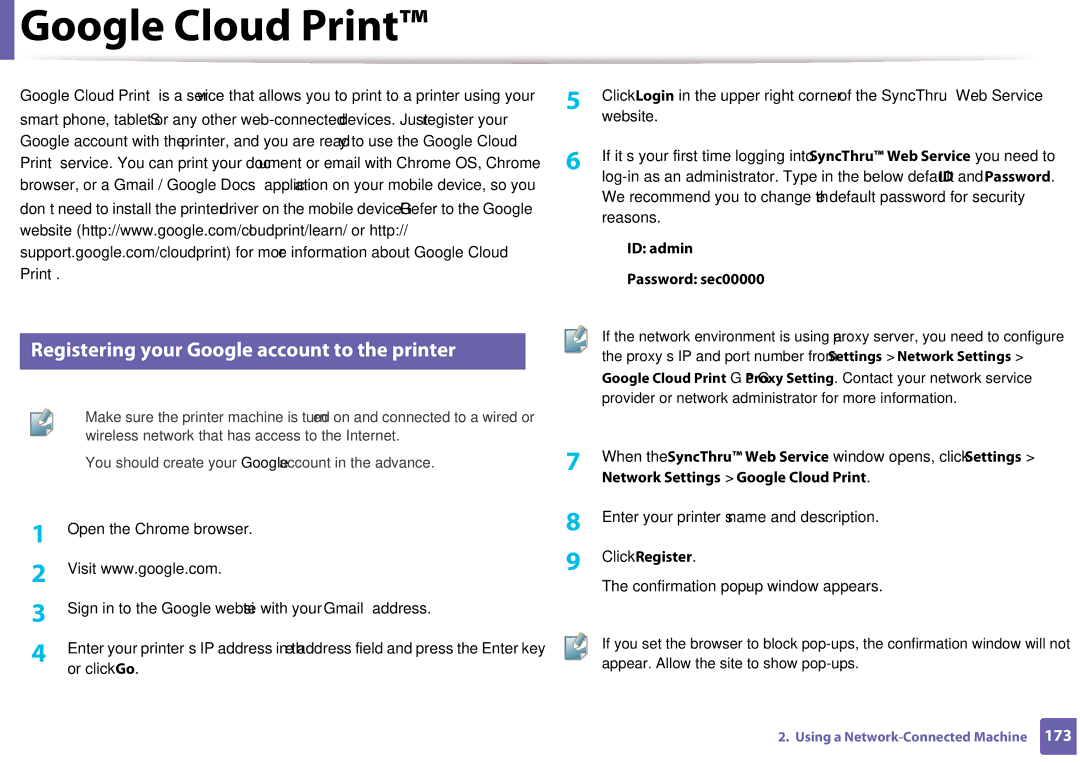 Samsung SLM3320NDXAA, SLM3820DWXAA manual Google Cloud Print, Registering your Google account to the printer, Click Register 