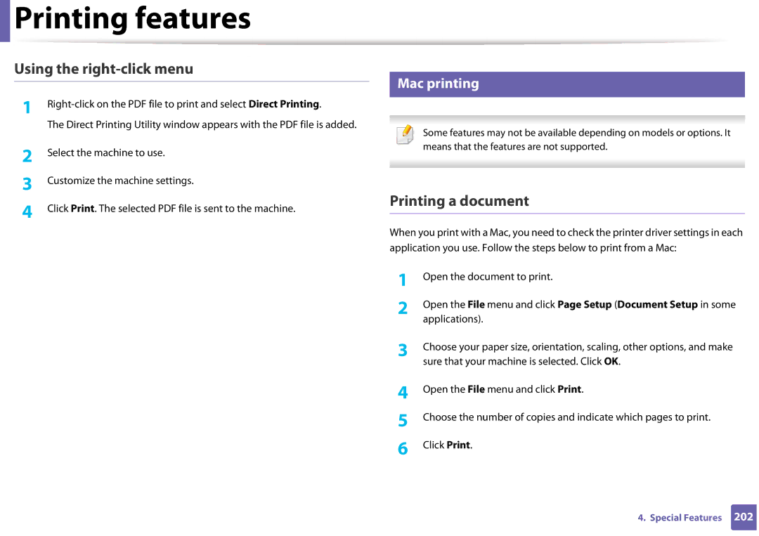 Samsung SLM3820DWXAA, SLM3320NDXAA manual Using the right-click menu, Printing a document, Mac printing 