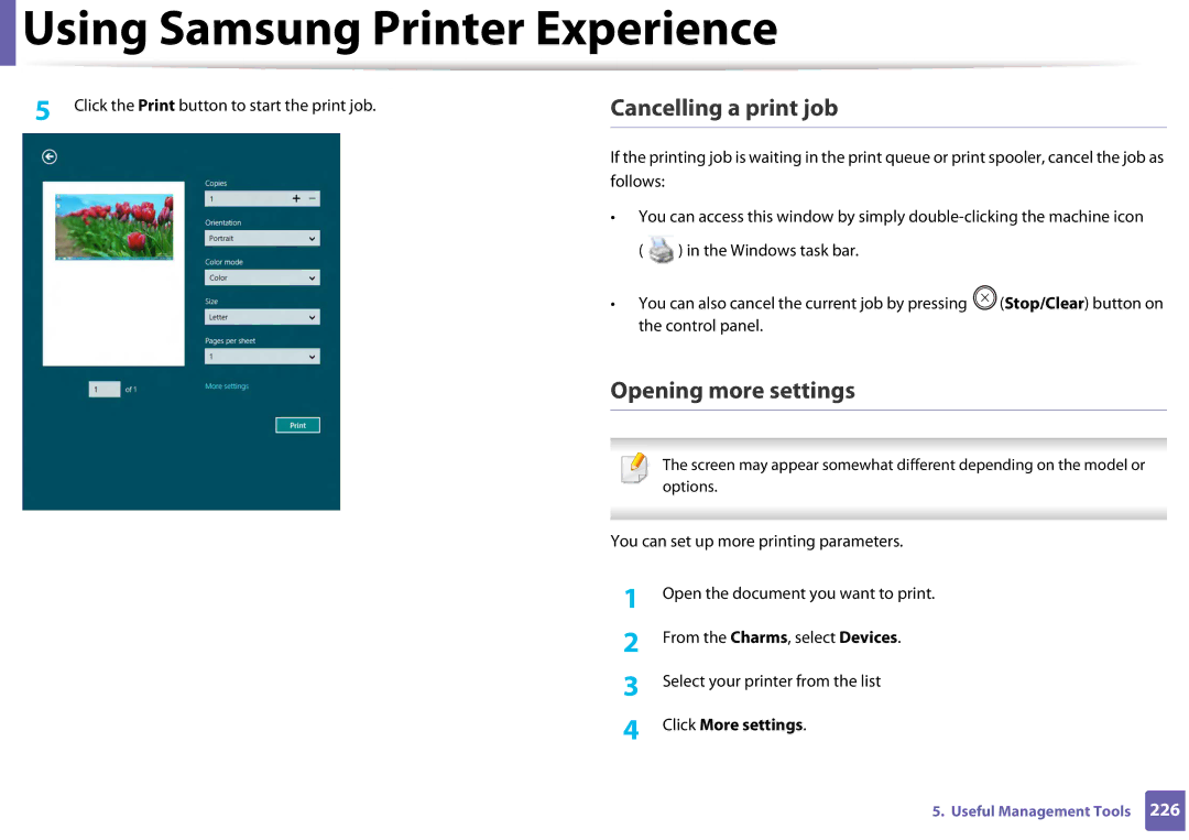 Samsung SLM3820DWXAA, SLM3320NDXAA manual Cancelling a print job, Opening more settings, Click More settings 