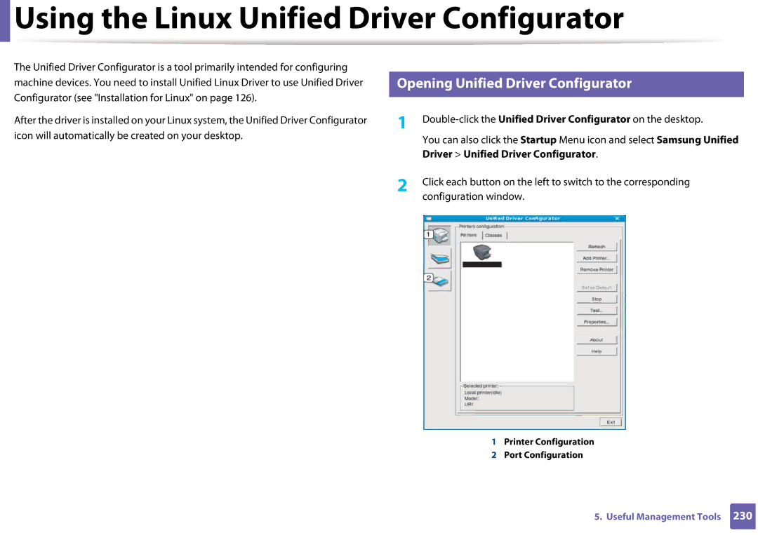 Samsung SLM3320NDXAA, SLM3820DWXAA manual Using the Linux Unified Driver Configurator, Opening Unified Driver Configurator 