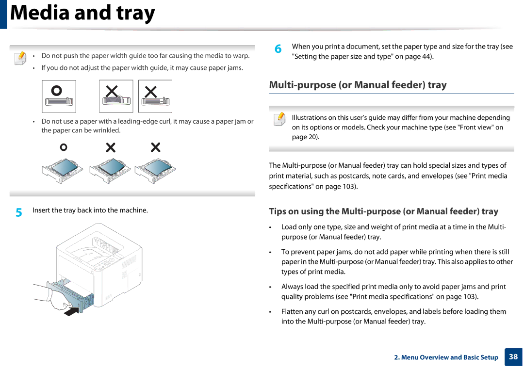 Samsung SLM3320NDXAA, SLM3820DWXAA manual Tips on using the Multi-purpose or Manual feeder tray 