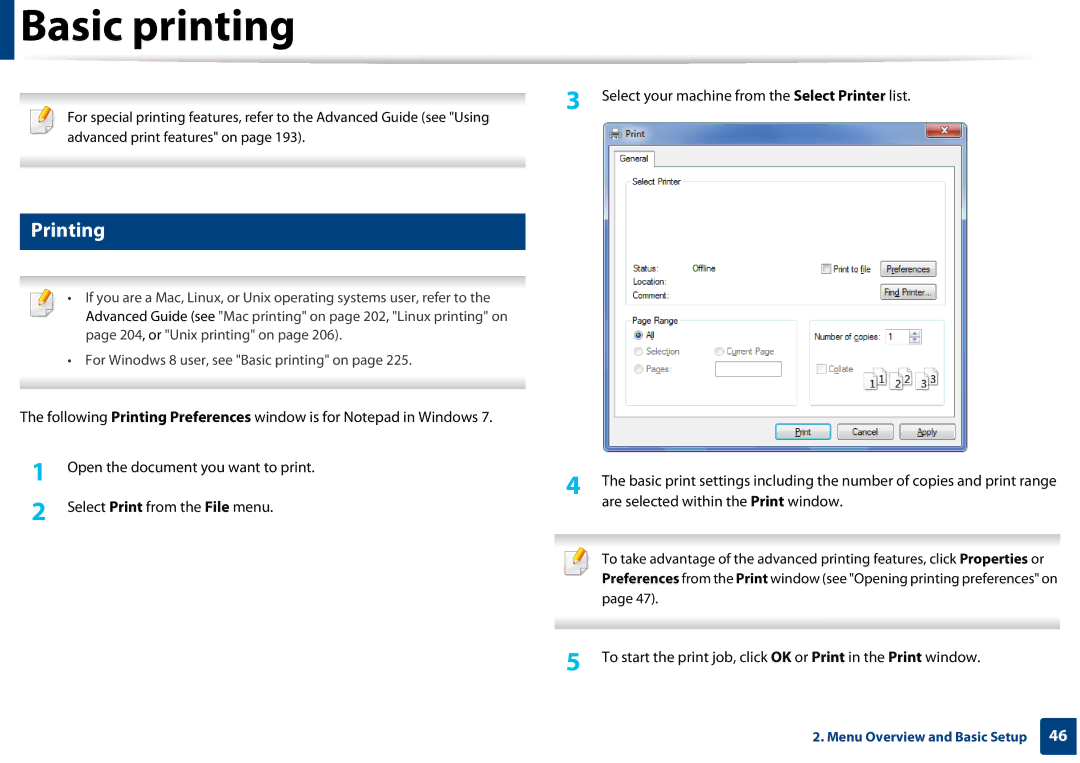 Samsung SLM3820DWXAA, SLM3320NDXAA manual Basic printing, Printing 