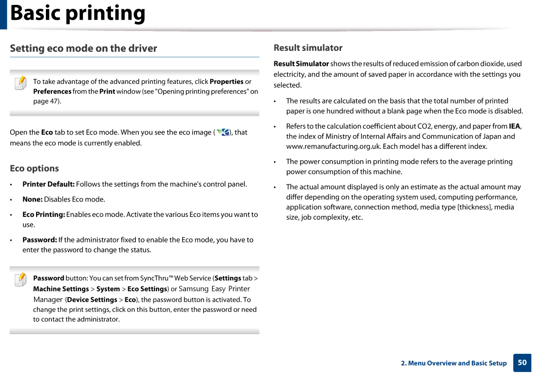 Samsung SLM3320NDXAA, SLM3820DWXAA manual Setting eco mode on the driver, Eco options, Result simulator 