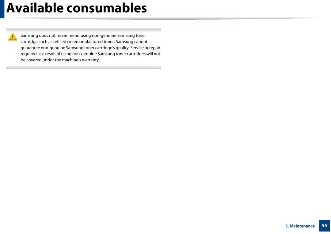 Samsung SLM3820DWXAA, SLM3320NDXAA manual Available consumables 