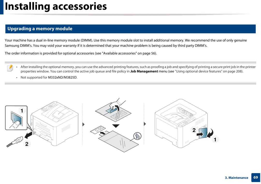 Samsung SLM3820DWXAA, SLM3320NDXAA manual Upgrading a memory module 