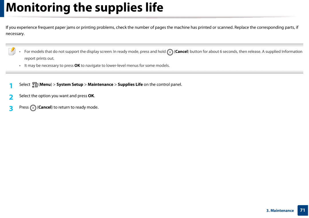 Samsung SLM3320NDXAA, SLM3820DWXAA manual Monitoring the supplies life 