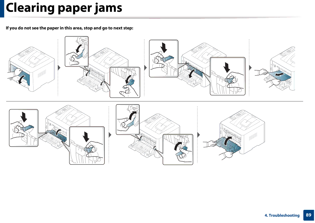 Samsung SLM3320NDXAA, SLM3820DWXAA manual Clearing paper jams 