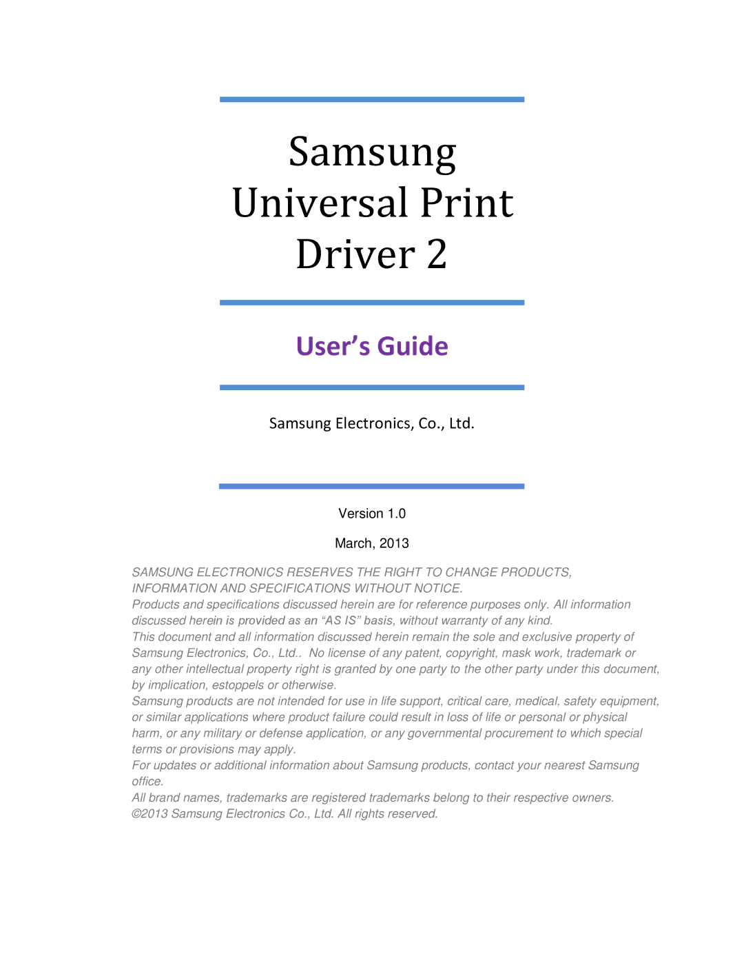 Samsung SLM3870FW, ML2165WXAA, SCX4729FD specifications Samsung Universal Print Driver 