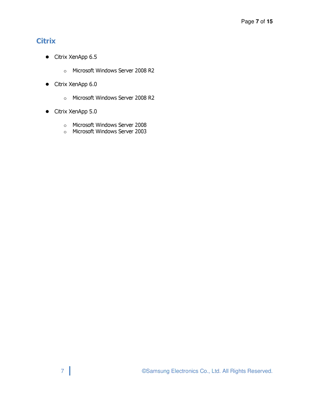 Samsung SCX4729FD, SLM3870FW, ML2165WXAA specifications Citrix 