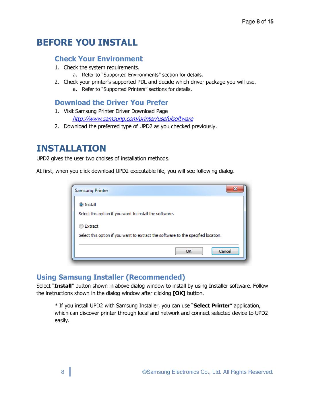 Samsung SLM3870FW, ML2165W Before YOU Install, Installation, Check Your Environment, Download the Driver You Prefer 