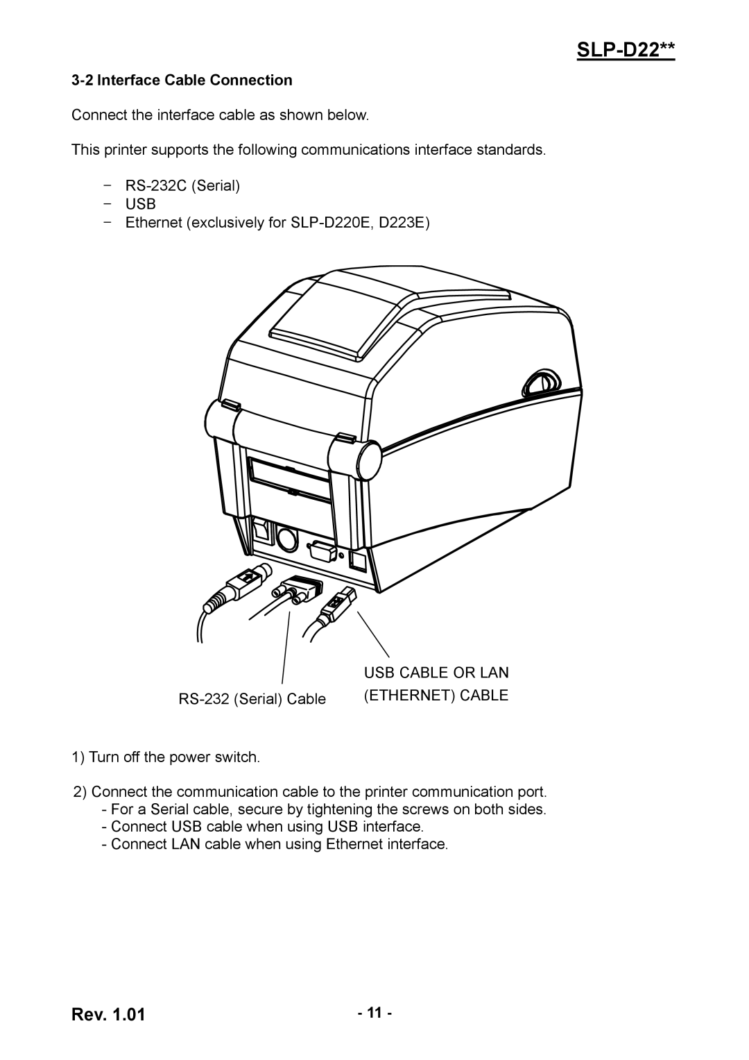 Samsung SLPD220, SLP-D220E, SLP-D223E user manual Interface Cable Connection, Ethernet Cable 