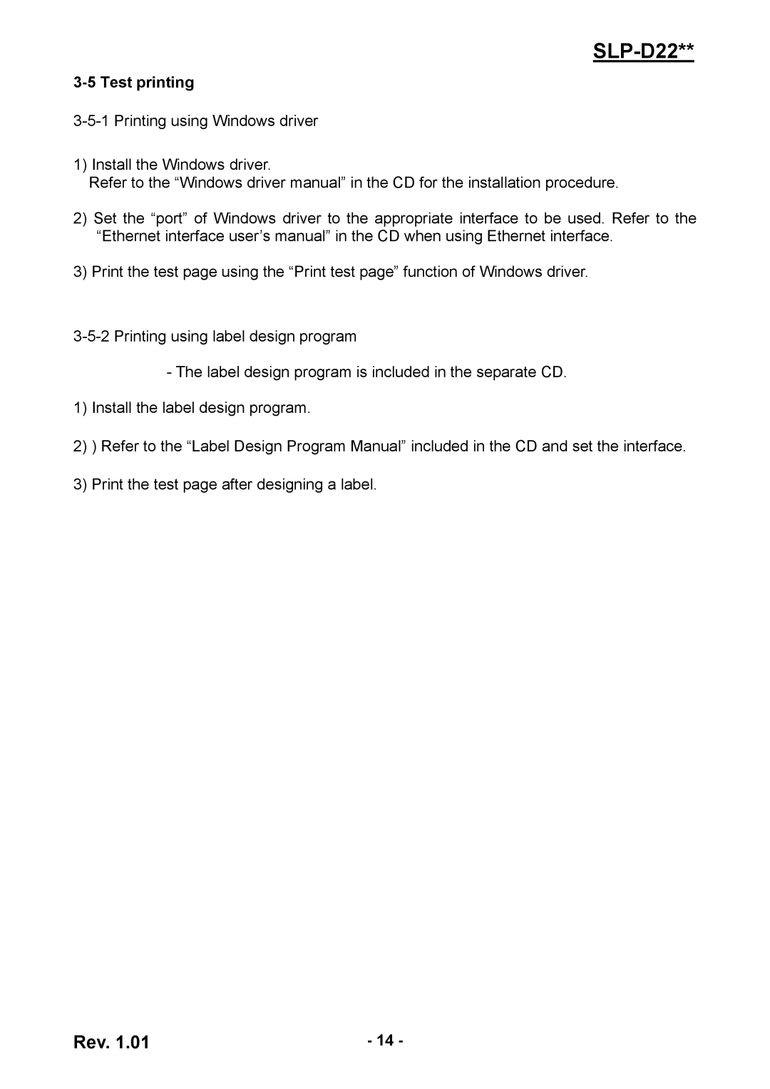 Samsung SLP-D223E, SLPD220, SLP-D220E user manual Test printing 