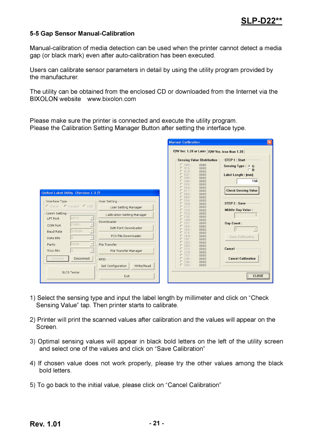 Samsung SLPD220, SLP-D220E, SLP-D223E user manual Gap Sensor Manual-Calibration 