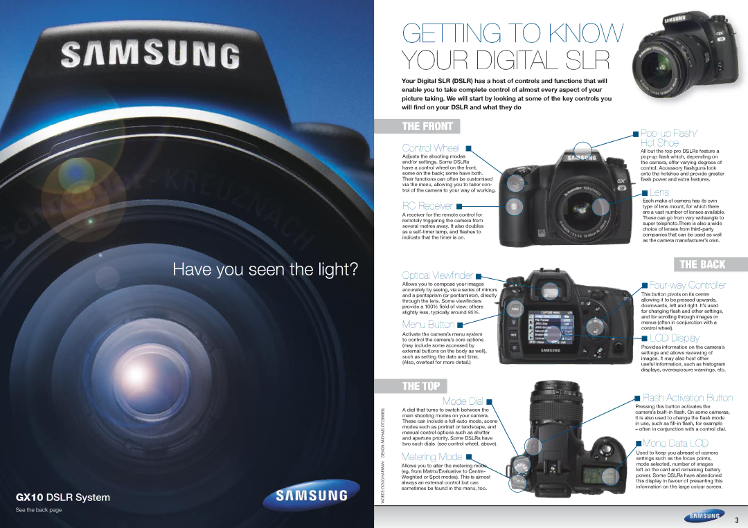 Samsung SLRS manual GX10 Dslr System 