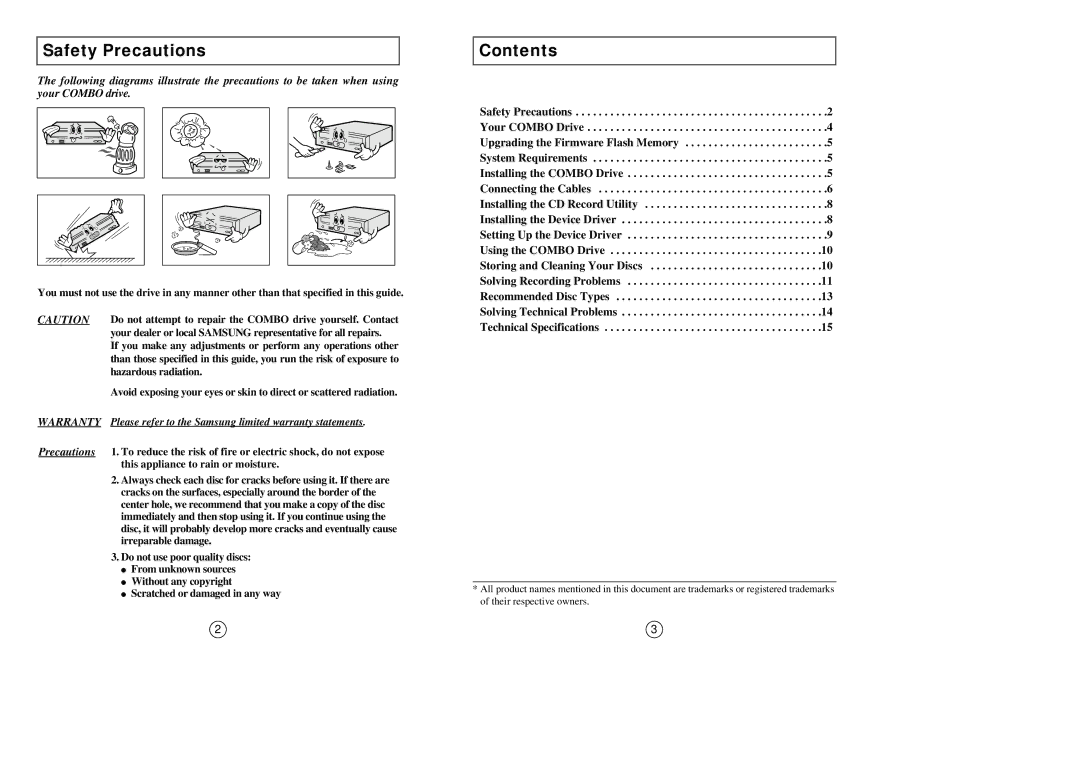 Samsung SM-308 manual Safety Precautions, Contents 