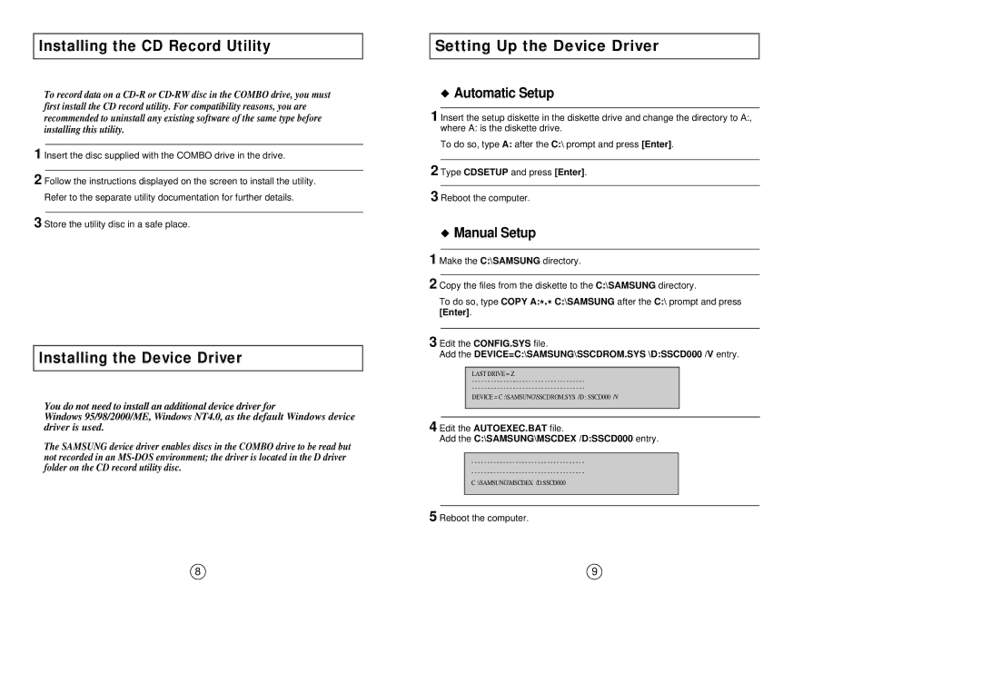 Samsung SM-308 manual Setting Up the Device Driver, Installing the CD Record Utility, Installing the Device Driver 